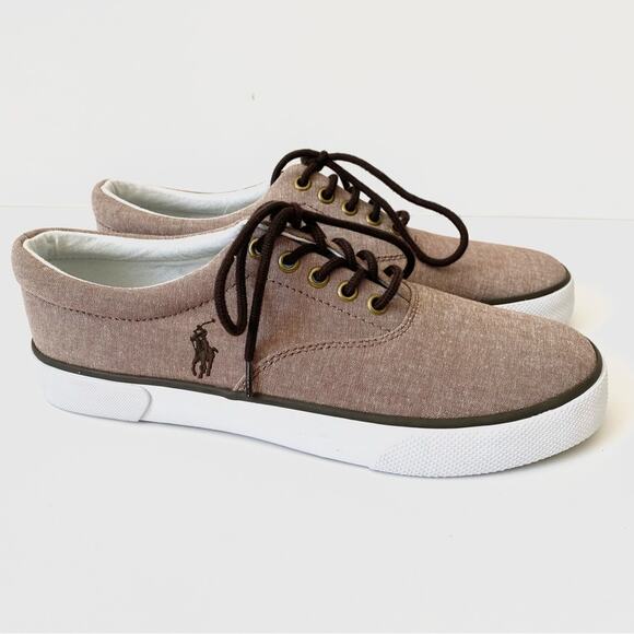 Polo Ralph Lauren Forestmont II Brown Chambray NWOB Mens sneakers size 8.5 - Picture 1 of 10
